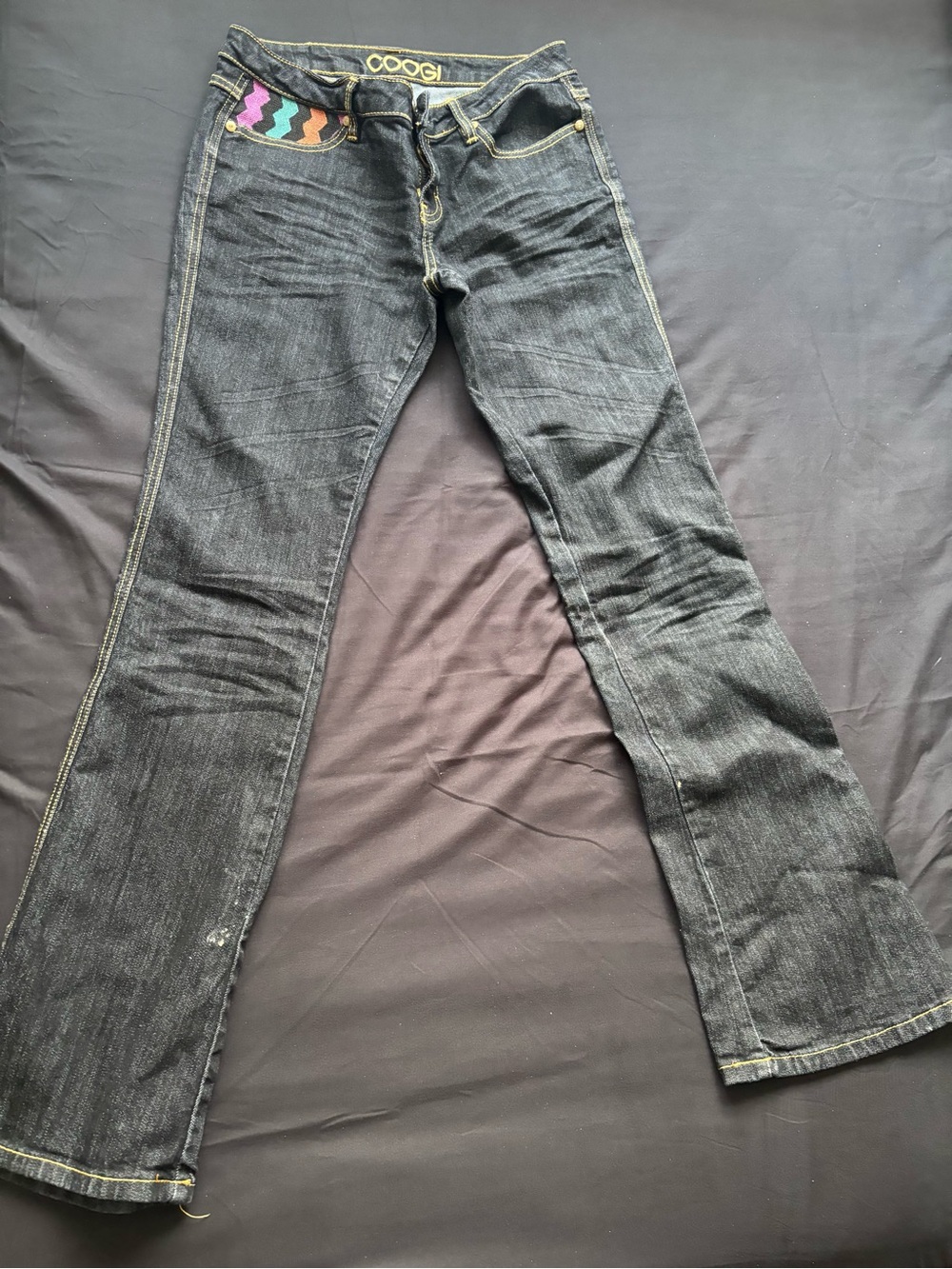 COOGI Men's Dark Gray Bootcut Jeans with Multicolor Pocket Accent